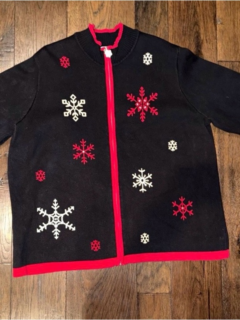 Breckenridge size 2XL Black Holiday Snowflake Zip Jacket with Red Trim